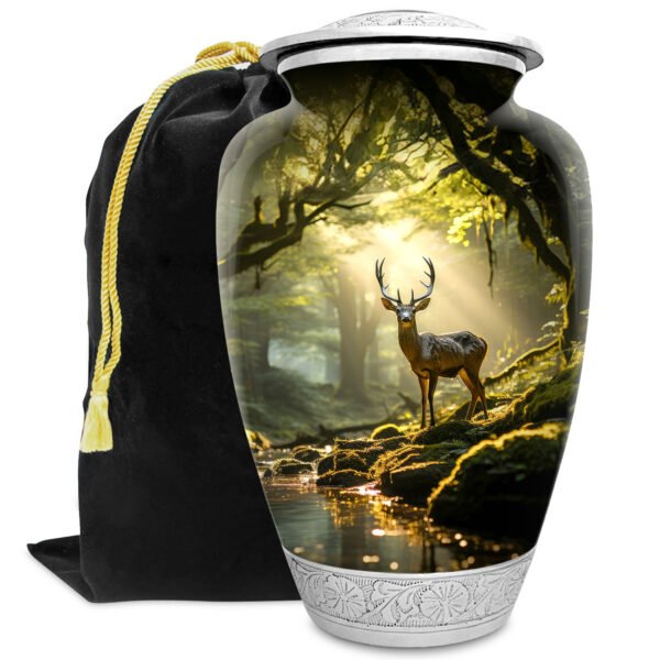 hunting deer forest woodlands woods urn adult human ashes large funeral memorial remembrance loved tribute metal lost died keepsake nature cremation funeral decorative urnas para cenizas humanas adultos burial women men dad mom mum cabin trees
