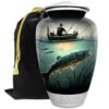 Fishing fish urn adult human ashes keepsake funeral memorial remembrance loved tribute metal lost died keepsake nature cremation decorative urnas para cenizas humanas adultos burial women men dad mom mum fisherman boat bass salmon trout carp walleye