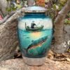 Fishing fish urn adult human ashes keepsake funeral memorial remembrance loved tribute metal lost died keepsake nature cremation decorative urnas para cenizas humanas adultos burial women men dad mom mum fisherman boat bass salmon trout carp walleye
