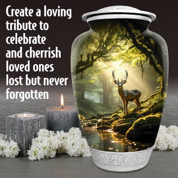 hunting deer forest woodlands woods urn adult human ashes large funeral memorial remembrance loved tribute metal lost died keepsake nature cremation funeral decorative urnas para cenizas humanas adultos burial women men dad mom mum cabin trees