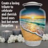 Beach sunset sunrise urn adult human ashes large funeral memorial remembrance loved tribute metal lost died keepsake nature cremation decorative urnas para cenizas humanas adultos burial women men dad mom mum ocean wave sand palm sea horizon chair