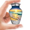 Beach sunset sunrise urn adult human ashes large funeral memorial remembrance loved tribute metal lost died keepsake nature cremation decorative urnas para cenizas humanas adultos burial women men dad mom mum ocean wave sand palm sea horizon chair