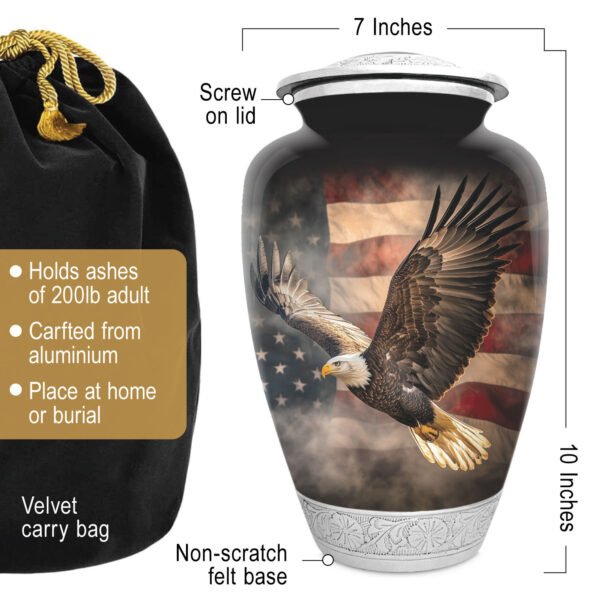 American US USA flag patriotic bald eagle urn adult human ashes large funeral memorial remembrance loved tribute metal died keepsake nature cremation funeral decorative burial women men dad mom mum glory soaring