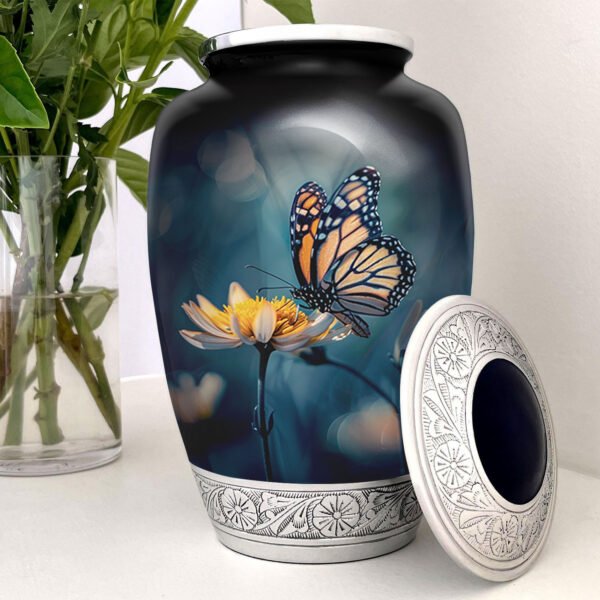 Butterfly monarch urn adult human ashes large funeral memorial remembrance loved tribute metal lost died keepsake nature cremation decorative burial women men dad mom mum flower garden milkweed blue urnes funéraires adultes