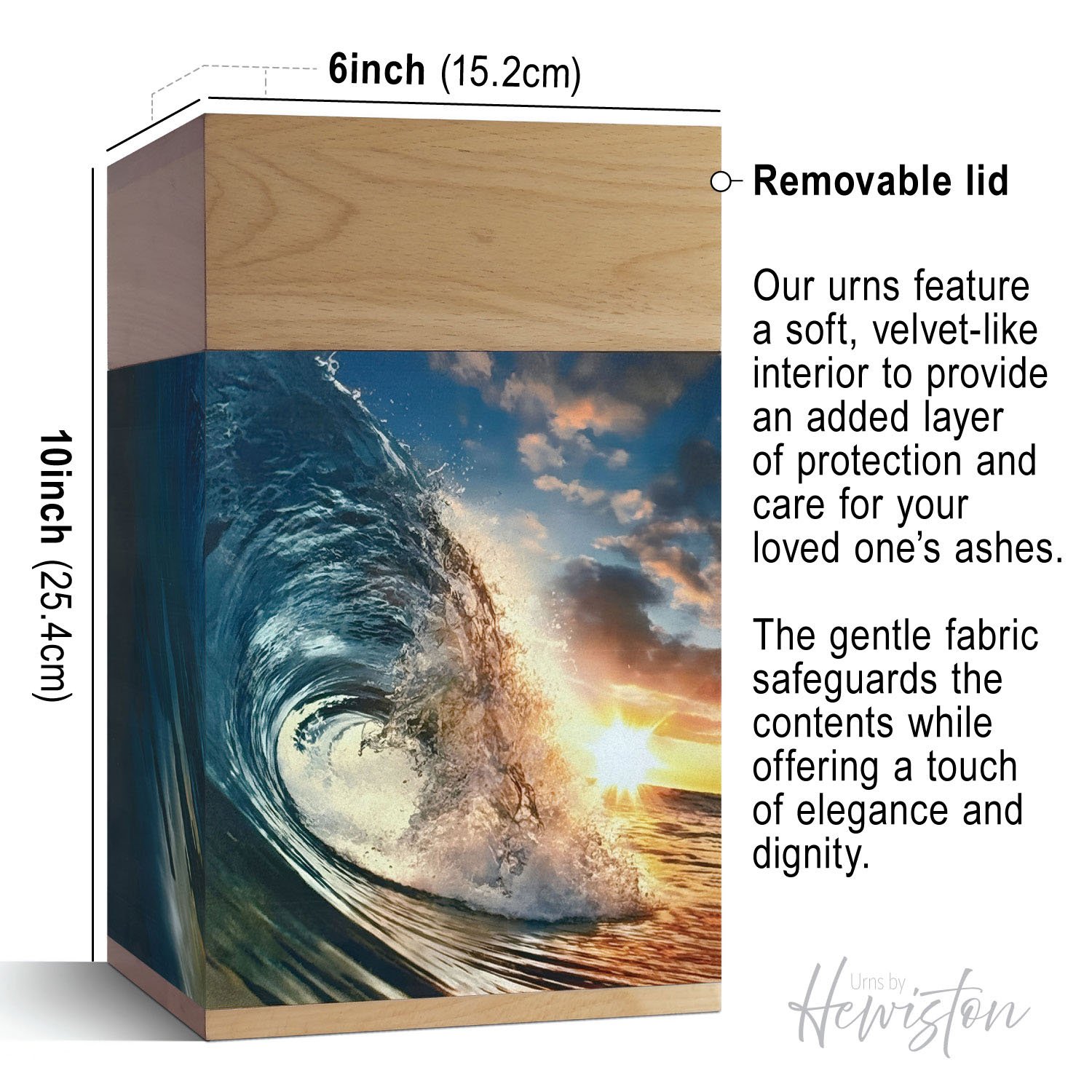 Large wooden cremation urn with ocean wave design, handcrafted memorial urn for adult human ashes