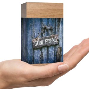 Wooden Urn for Ashes Adult Male or Female | Large ‘Gone Fishing’ Cremation Memorial | Handcrafted Wood Funeral
