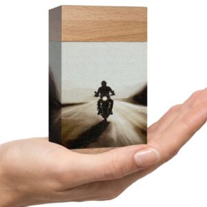 wooden cremation urn for human ashes motorbike design adult memorial urn crafted from beech wood